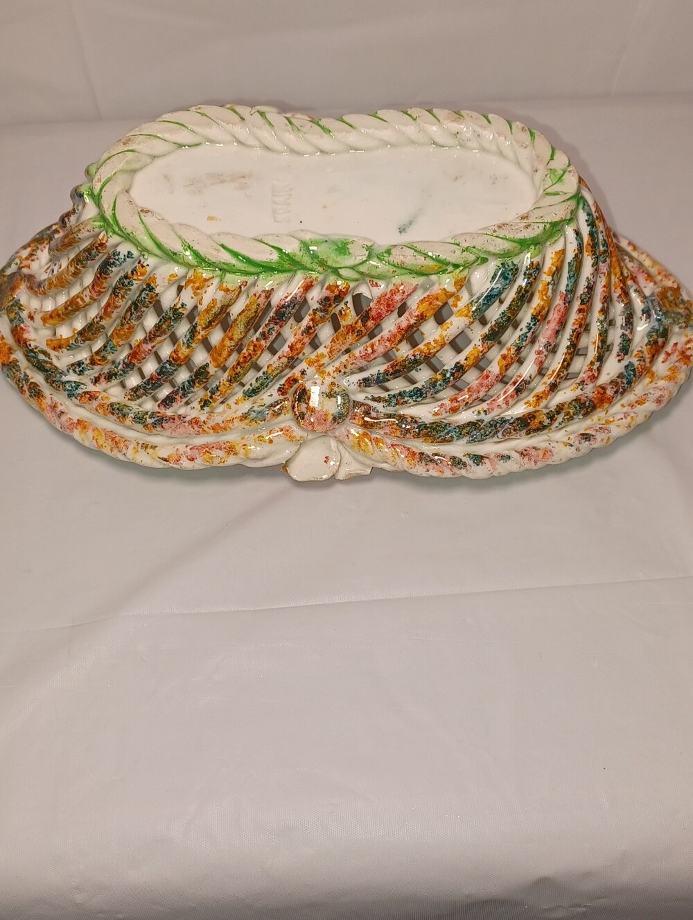 Vintage Porcelain Ceramic Lattice Weave Bowl Dish From Spain Beautiful Florals - Picture 8 of 12